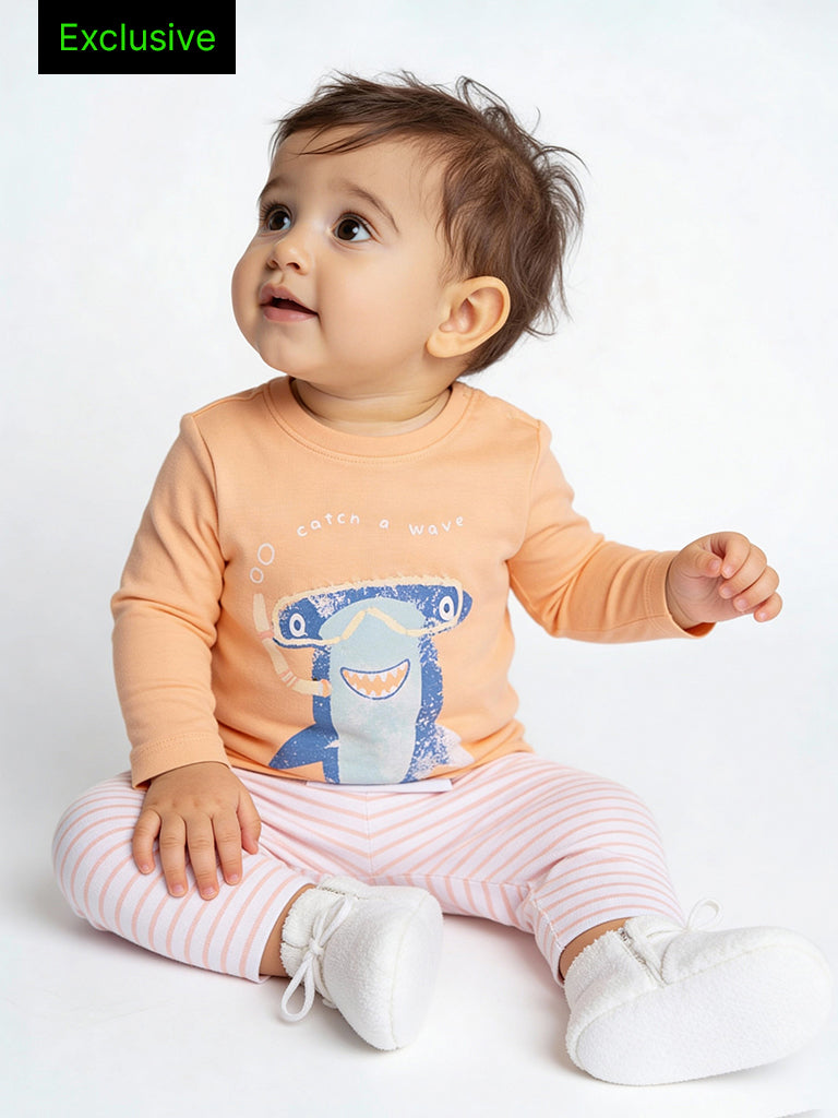 HOP Baby Boys Coral Animal Pattern Cotton Co-ord Set - Exclusive