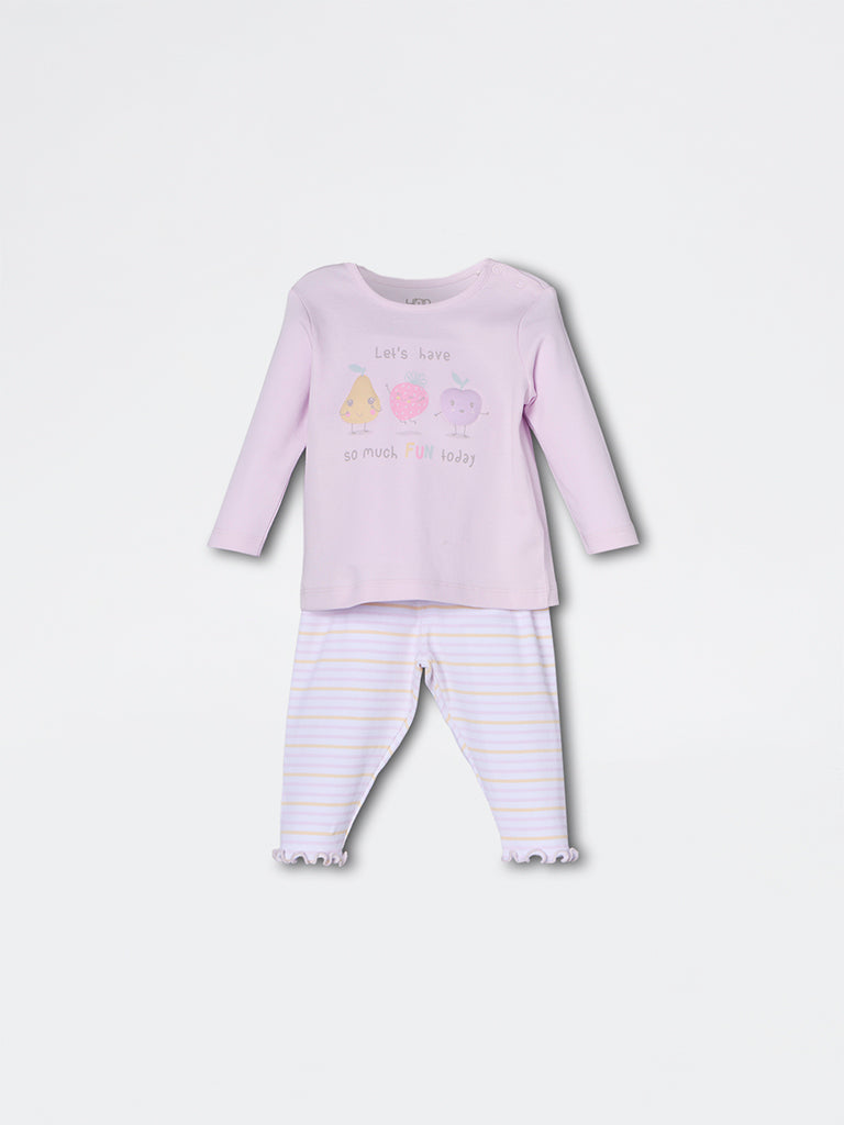 HOP Baby Girls Lilac Printed Cotton Co-ord Set - Exclusive