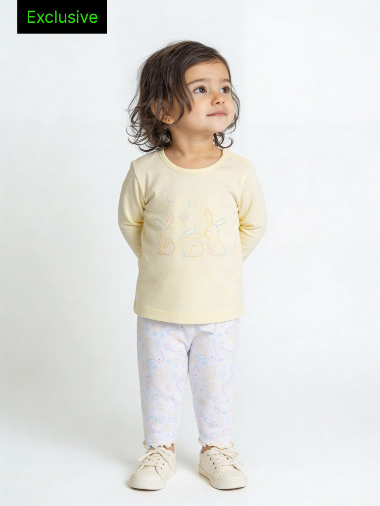 HOP Baby Girls Yellow Animal Printed Co-ord Set - Exclusive