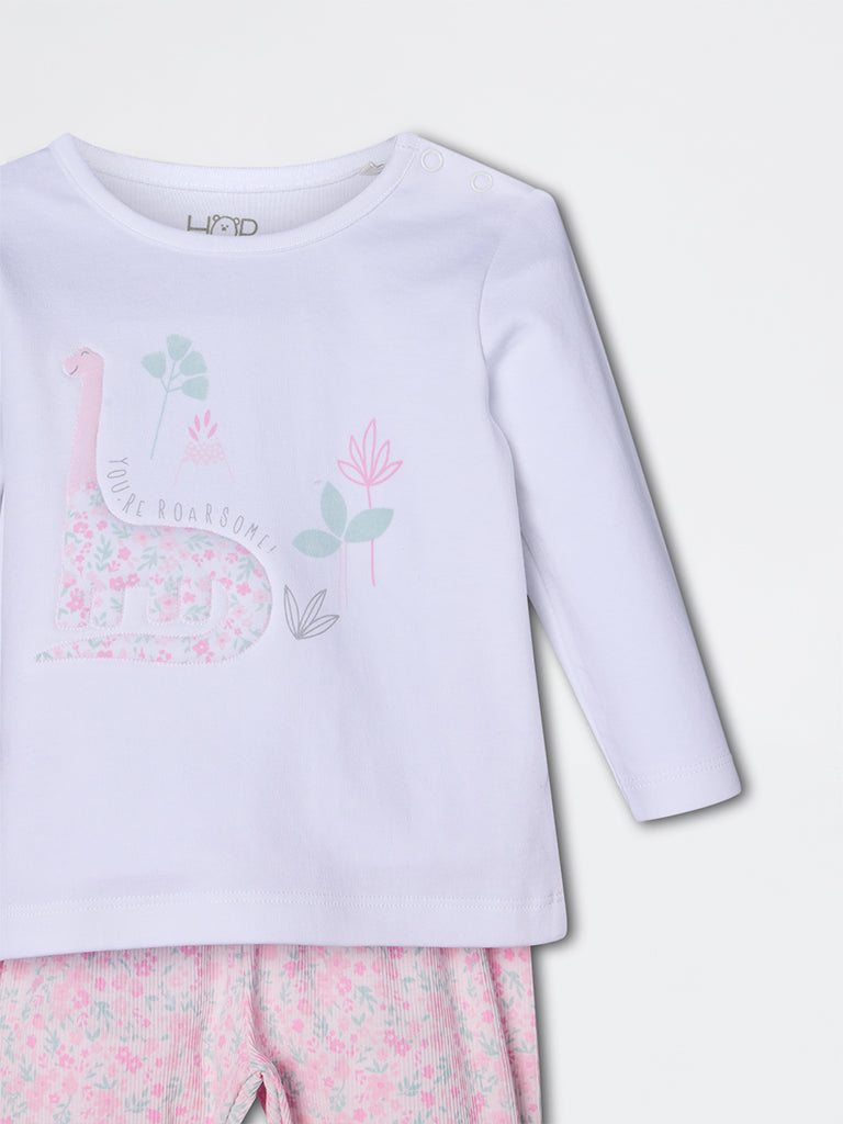 HOP Baby Girls Pink Animal Design Cotton Co-ord Set - Exclusive