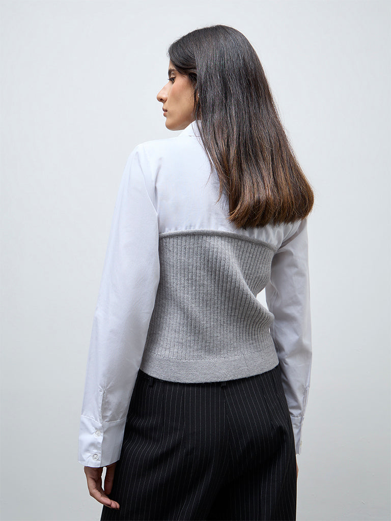 Wardrobe Grey Layered Ribbed Cotton Blouse
