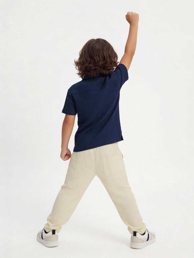 HOP Kids Boys Navy Embroidered Cotton Shirt
