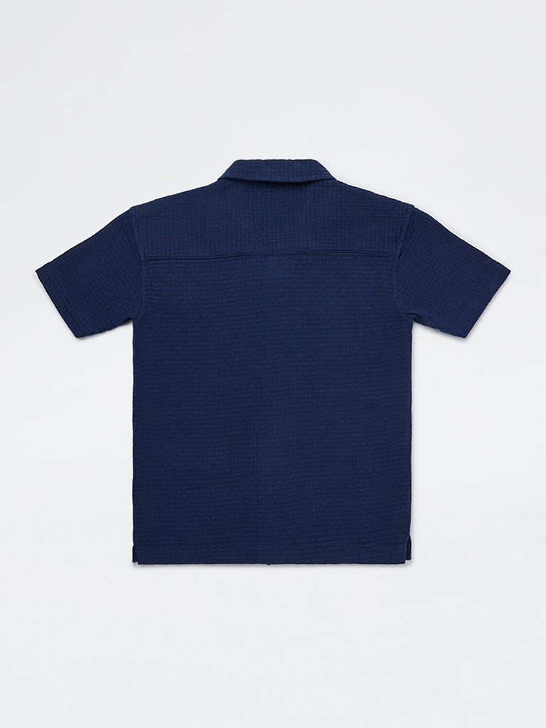HOP Kids Boys Navy Embroidered Cotton Shirt