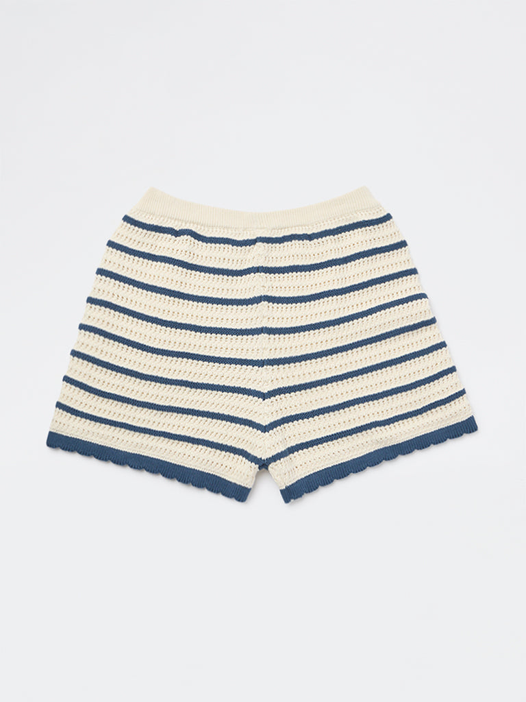 HOP Kids Girls Cream Crochet Knitted High-Rise Cotton Shorts