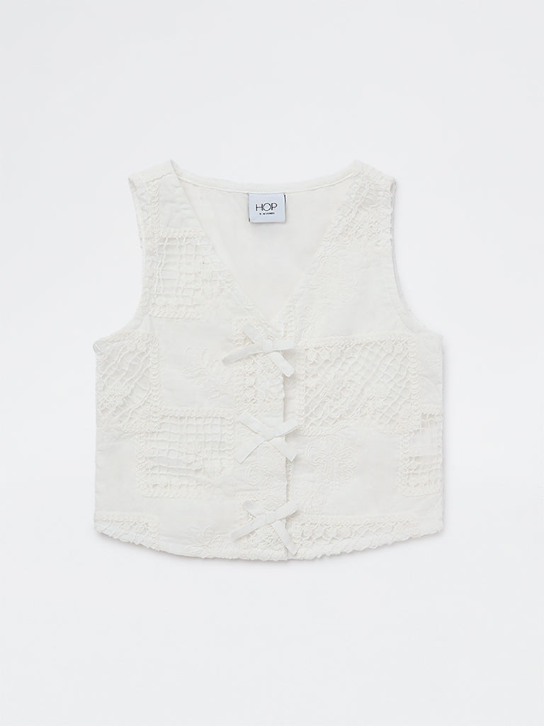 HOP Kids Girls White Crochet Knitted Cotton Top