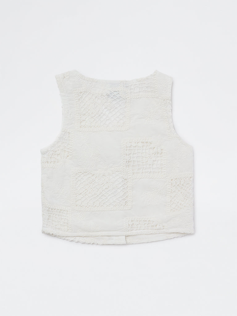 HOP Kids Girls White Crochet Knitted Cotton Top
