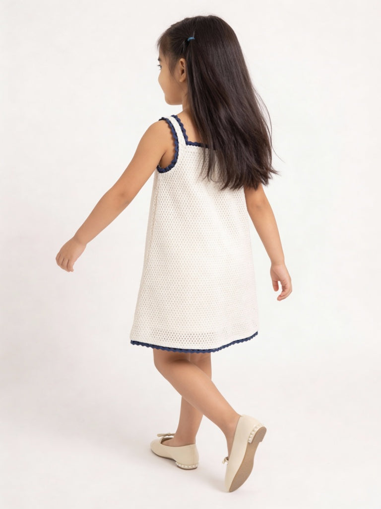 HOP Kids Girls White Crochet Knitted A-Line Cotton Dress