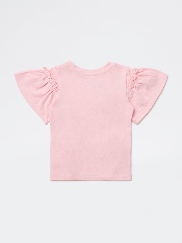 HOP Kids Girls Pink Hearts Embroidered Cotton Top