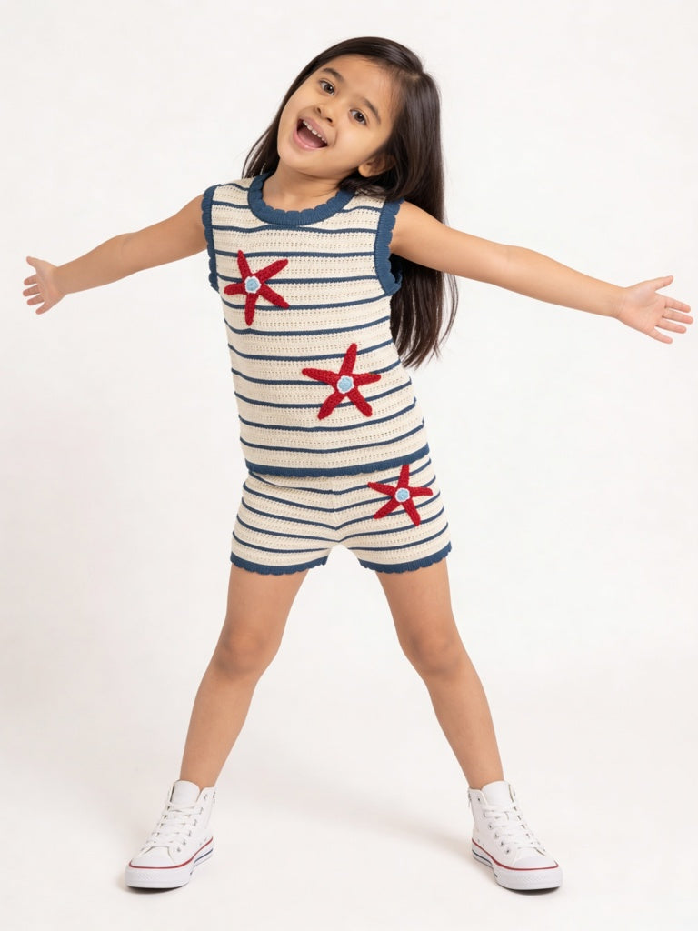 HOP Kids Girls Cream Crochet Knitted Cotton Top