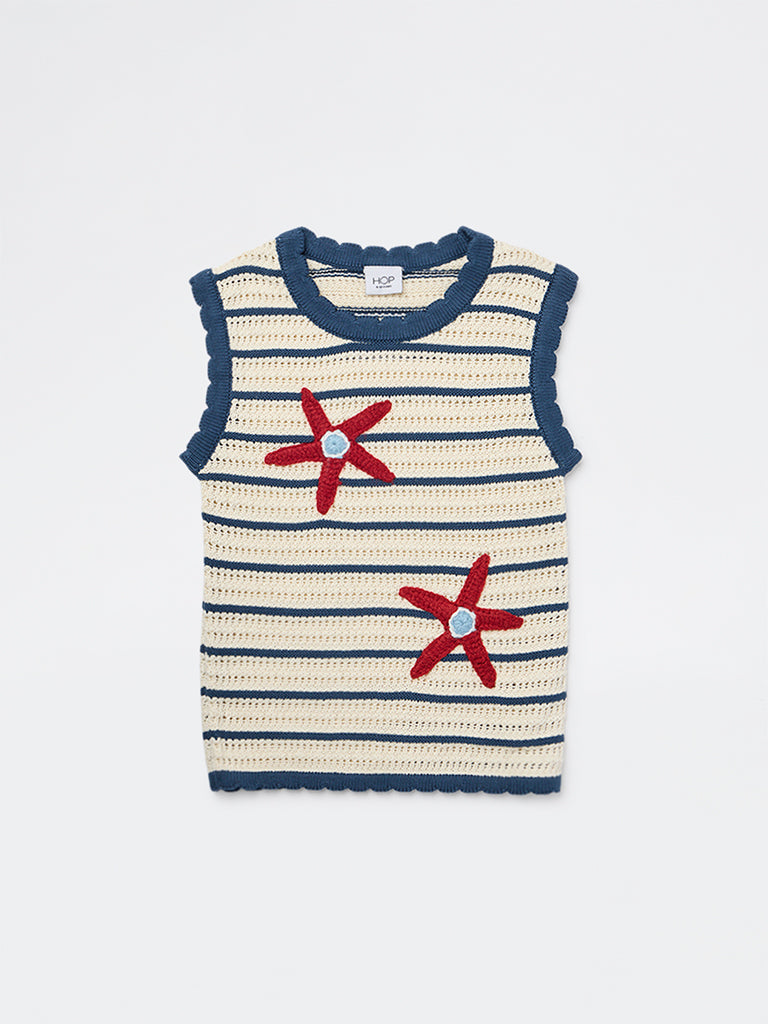 HOP Kids Girls Cream Crochet Knitted Cotton Top