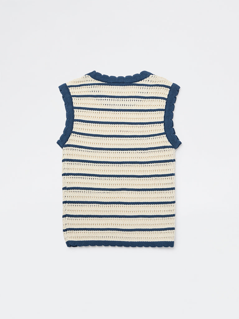 HOP Kids Girls Cream Crochet Knitted Cotton Top