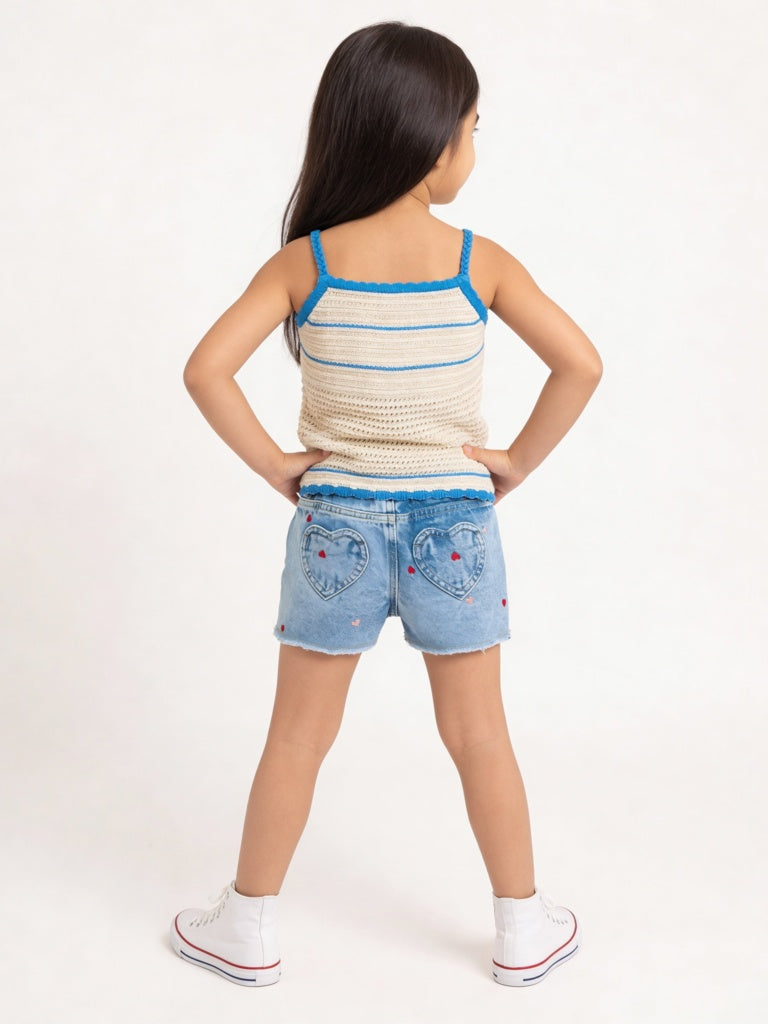 HOP Kids Girls Cream Crochet Knitted Cotton Top