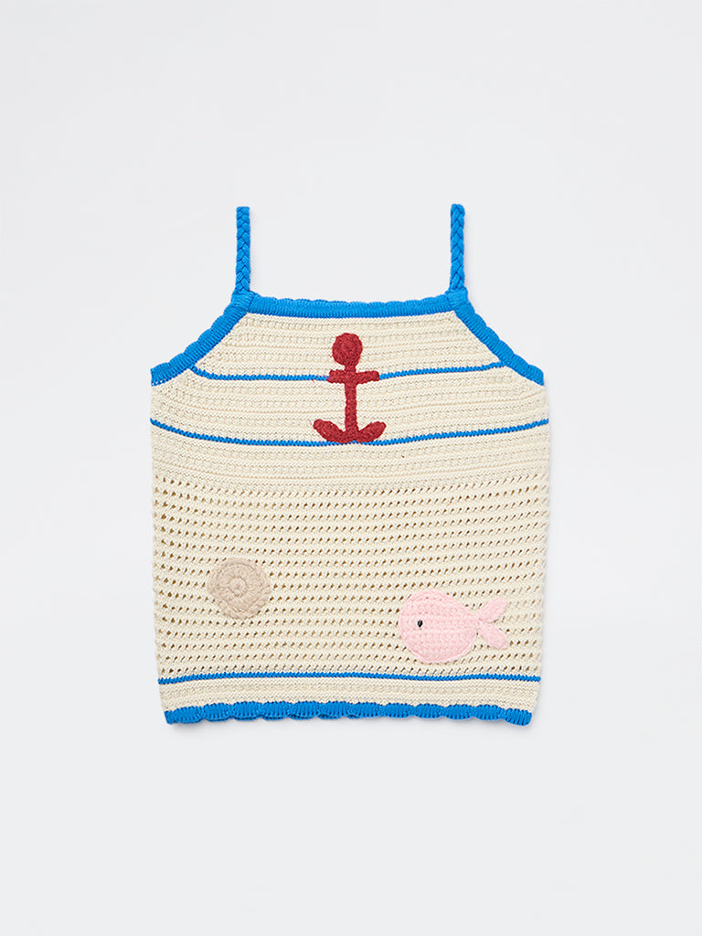 HOP Kids Girls Cream Crochet Knitted Cotton Top