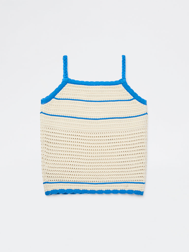 HOP Kids Girls Cream Crochet Knitted Cotton Top