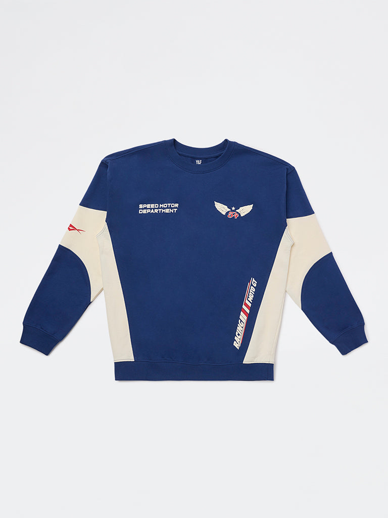 Boys Blue Typographic Cotton Sweatshirt