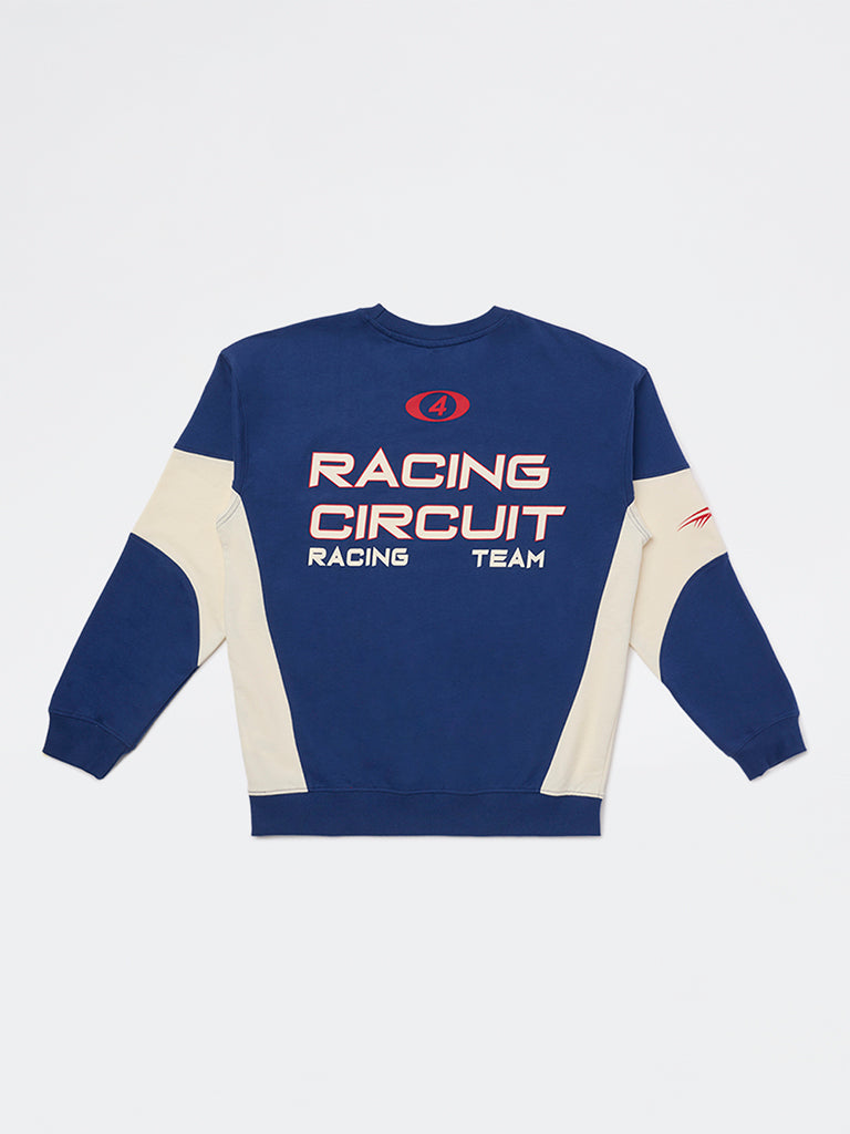 Boys Blue Typographic Cotton Sweatshirt