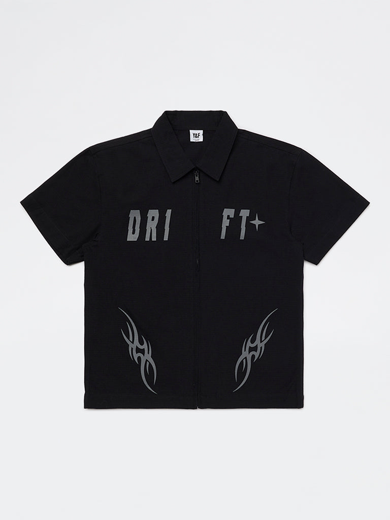 Boys Black Printed Cotton Shirt
