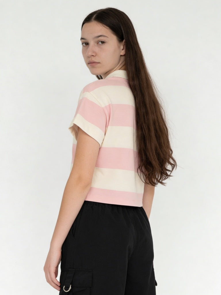 Girls Stripe-Printed Cotton Polo T-Shirt