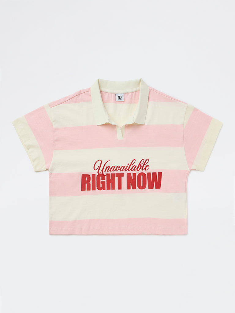 Girls Stripe-Printed Cotton Polo T-Shirt