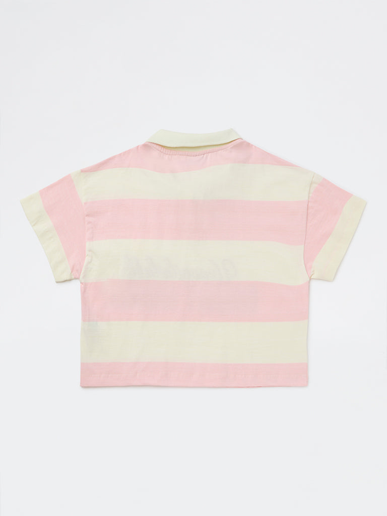 Girls Stripe-Printed Cotton Polo T-Shirt