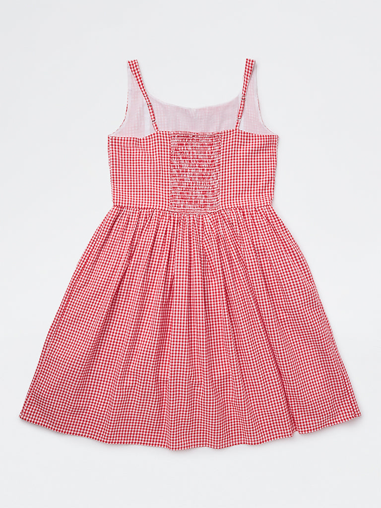 Buy Y&F Kids Girls Red Gingham Check A-Line Cotton Dress from Westside