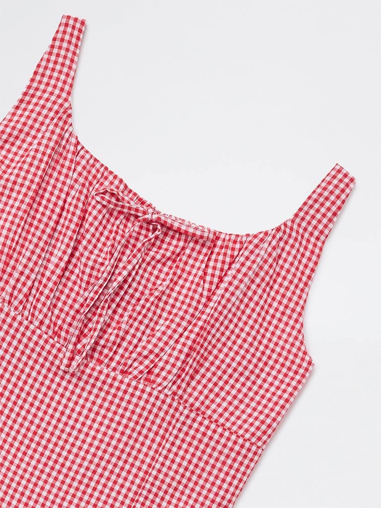 Buy Y&F Teen Girls Red Gingham Check A-Line Cotton Dress from Westside