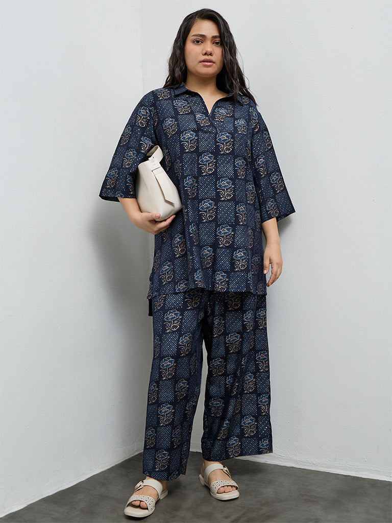 Diza Dark Blue Printed Pants
