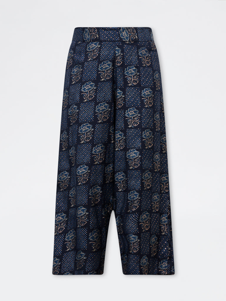 Diza Dark Blue Printed Pants