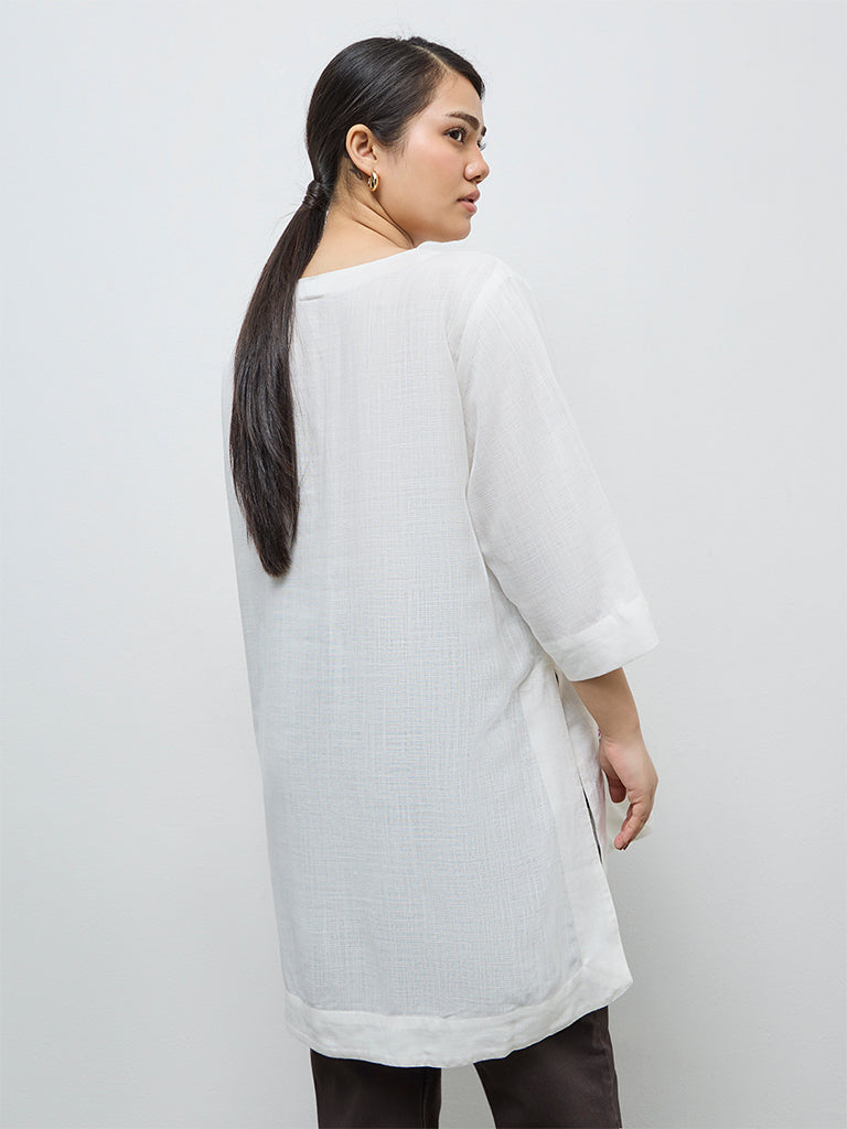 Diza White Floral Embroidered High-Low Tunic
