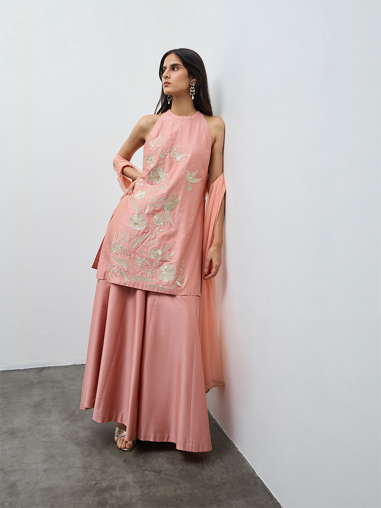 Vark Orange Embroidered Straight Ethnic Set