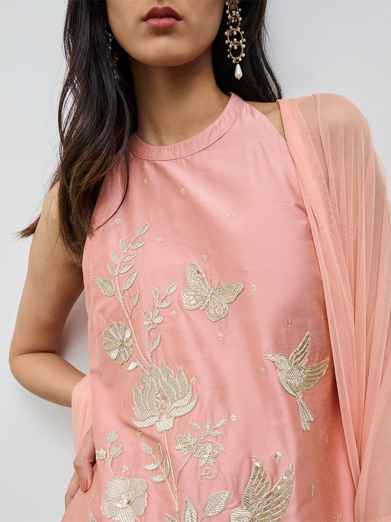 Vark Orange Embroidered Straight Ethnic Set