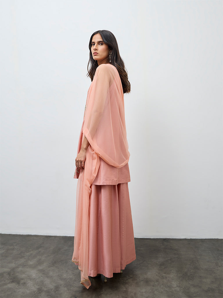 Vark Orange Embroidered Straight Ethnic Set