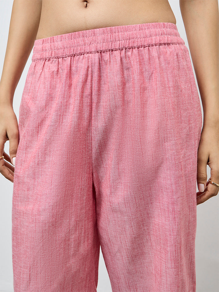 Utsa Red Self-Patterned Cotton Pants