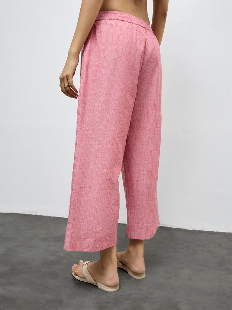 Utsa Red Self-Patterned Cotton Pants
