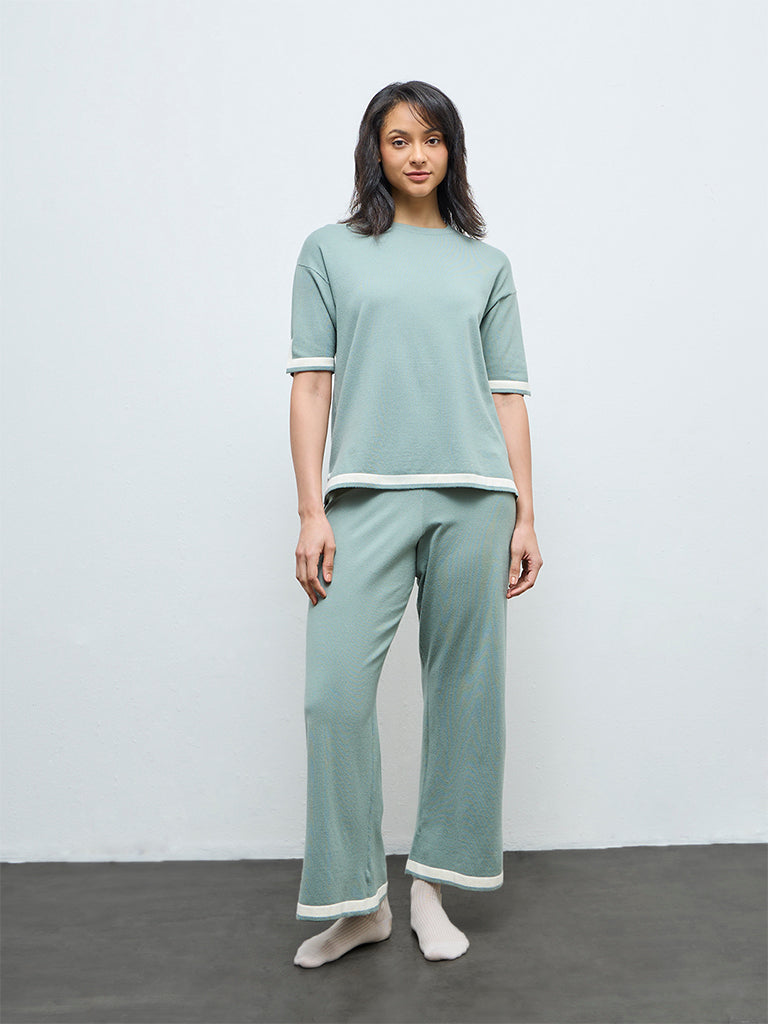 Wunderlove Sage Contrast-Detail High-Rise Pants