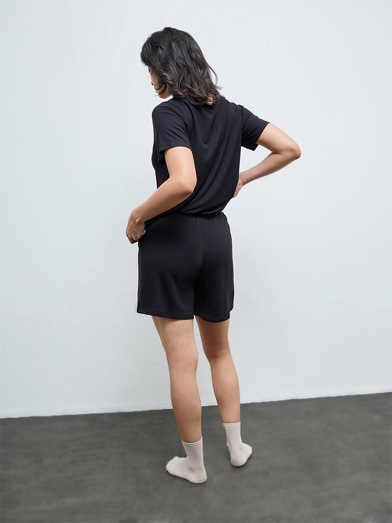 Wunderlove Black Solid High-Rise Cotton-Blend Shorts