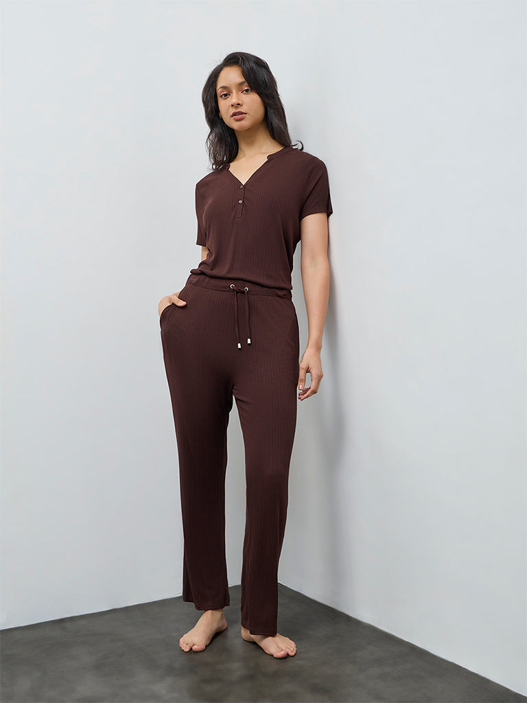 Wunderlove Brown Ribbed High-Rise Pants