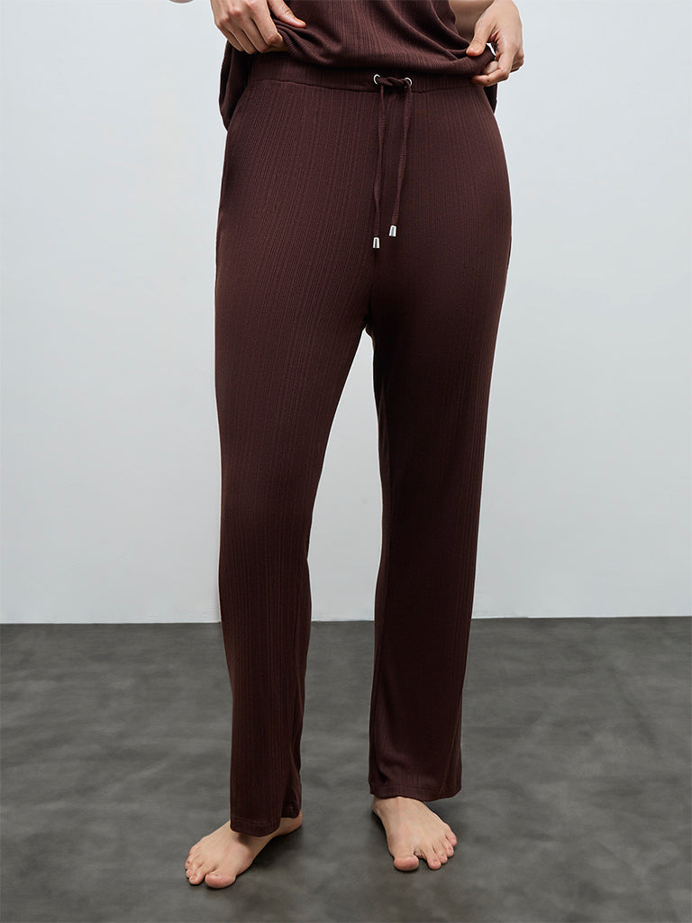 Wunderlove Brown Ribbed High-Rise Pants