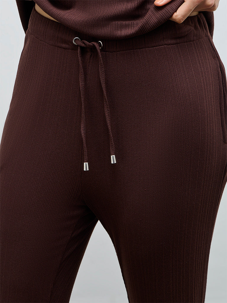 Wunderlove Brown Ribbed High-Rise Pants