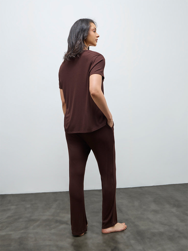 Wunderlove Brown Ribbed High-Rise Pants