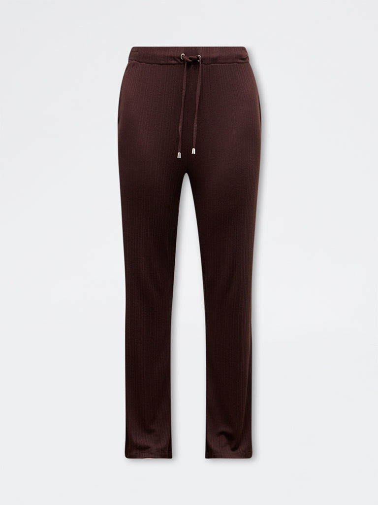 Wunderlove Brown Ribbed High-Rise Pants