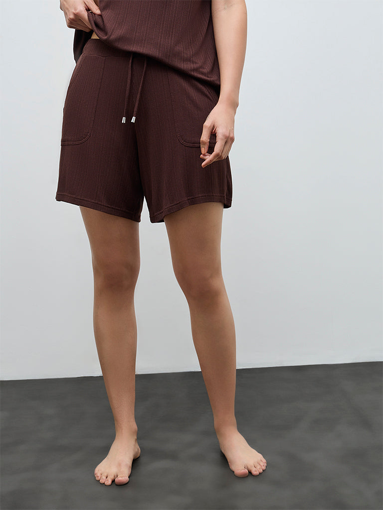 Wunderlove Brown Ribbed High-Rise Shorts