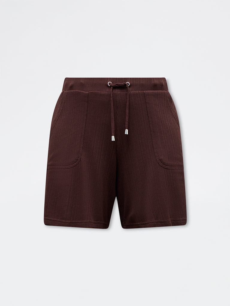 Wunderlove Brown Ribbed High-Rise Shorts