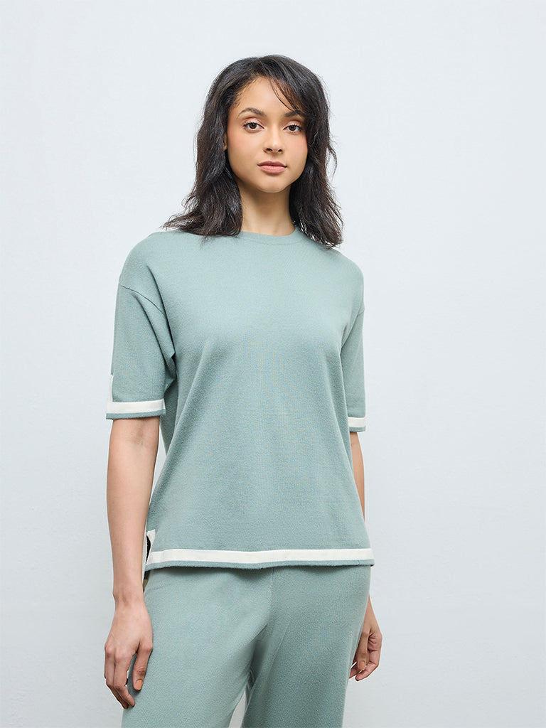 Wunderlove Sage Contrast-Detail Top