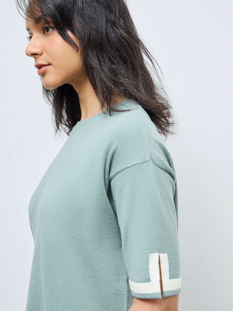 Wunderlove Sage Contrast-Detail Top