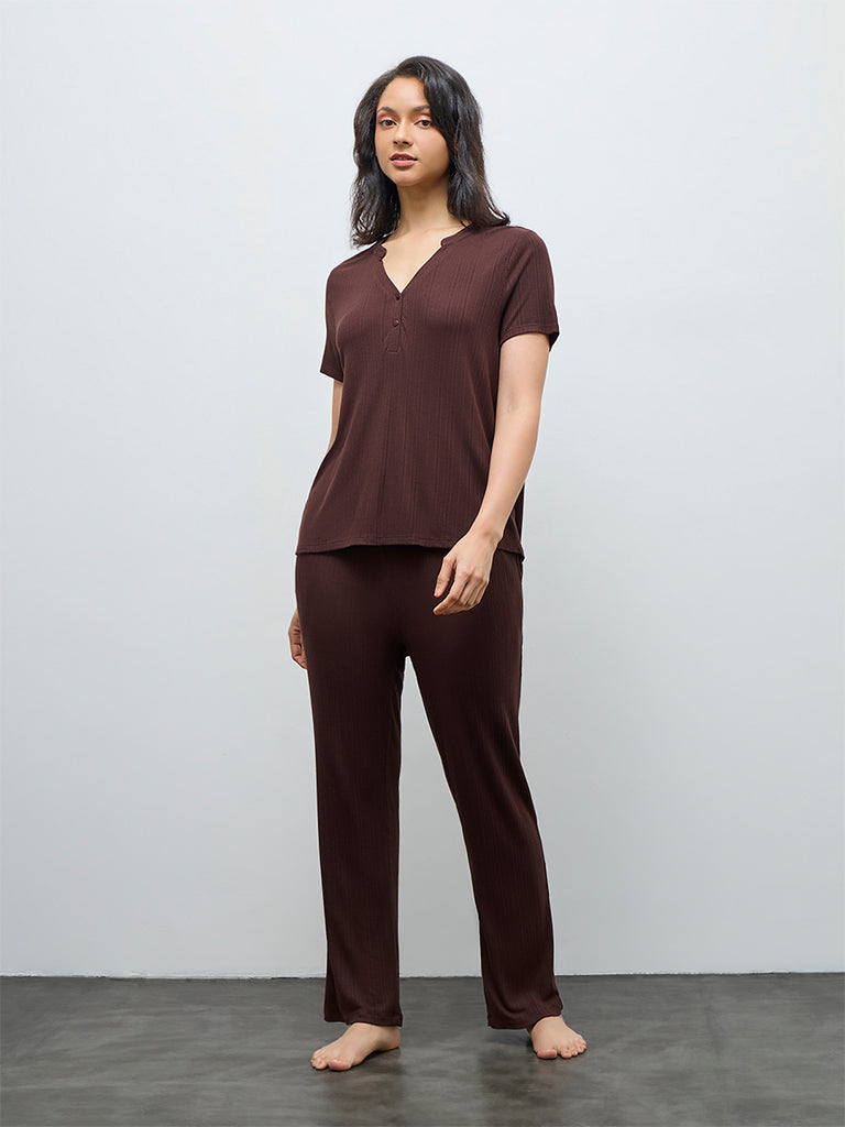 Wunderlove Brown Ribbed-Textured Top