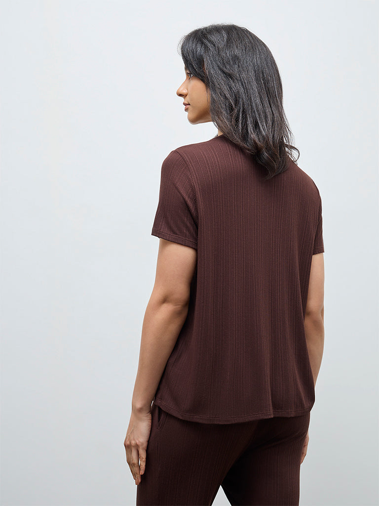 Wunderlove Brown Ribbed-Textured Top