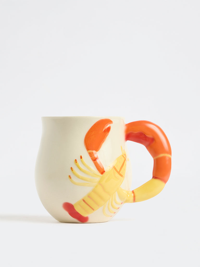 Westside Home Off-White Crab-Detailed Ceramic Mug