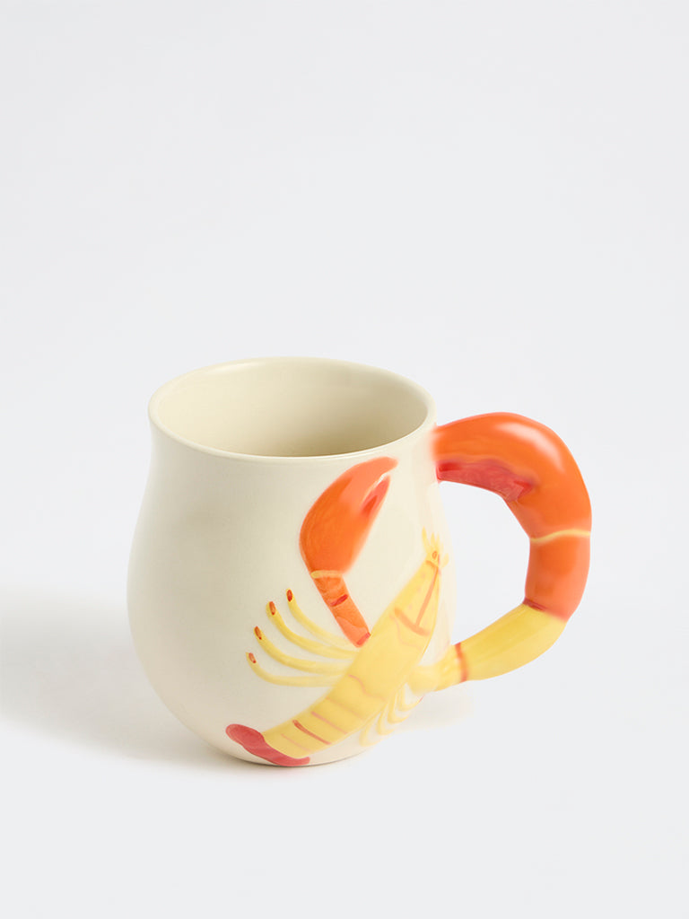 Westside Home Off-White Crab-Detailed Ceramic Mug