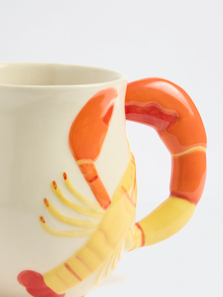 Westside Home Off-White Crab-Detailed Ceramic Mug
